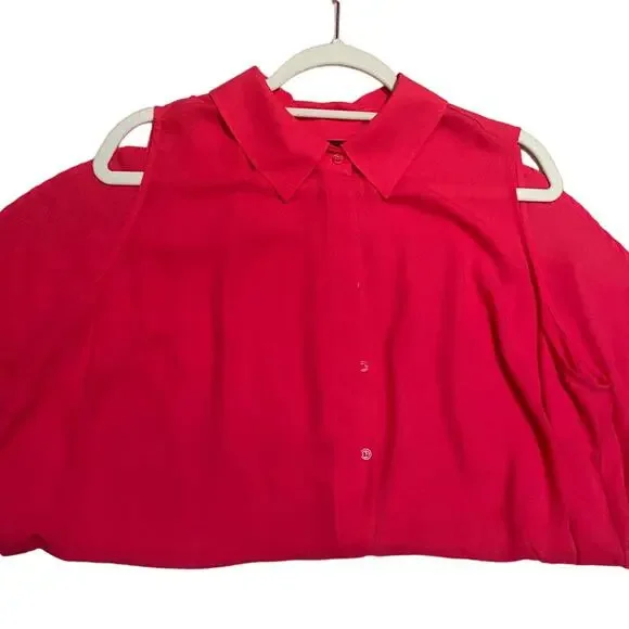 Lane Bryant Size 20 Semi Sheer Button Up Sleeveless Blouse - Hot Pink EUC - Picture 11 of 11